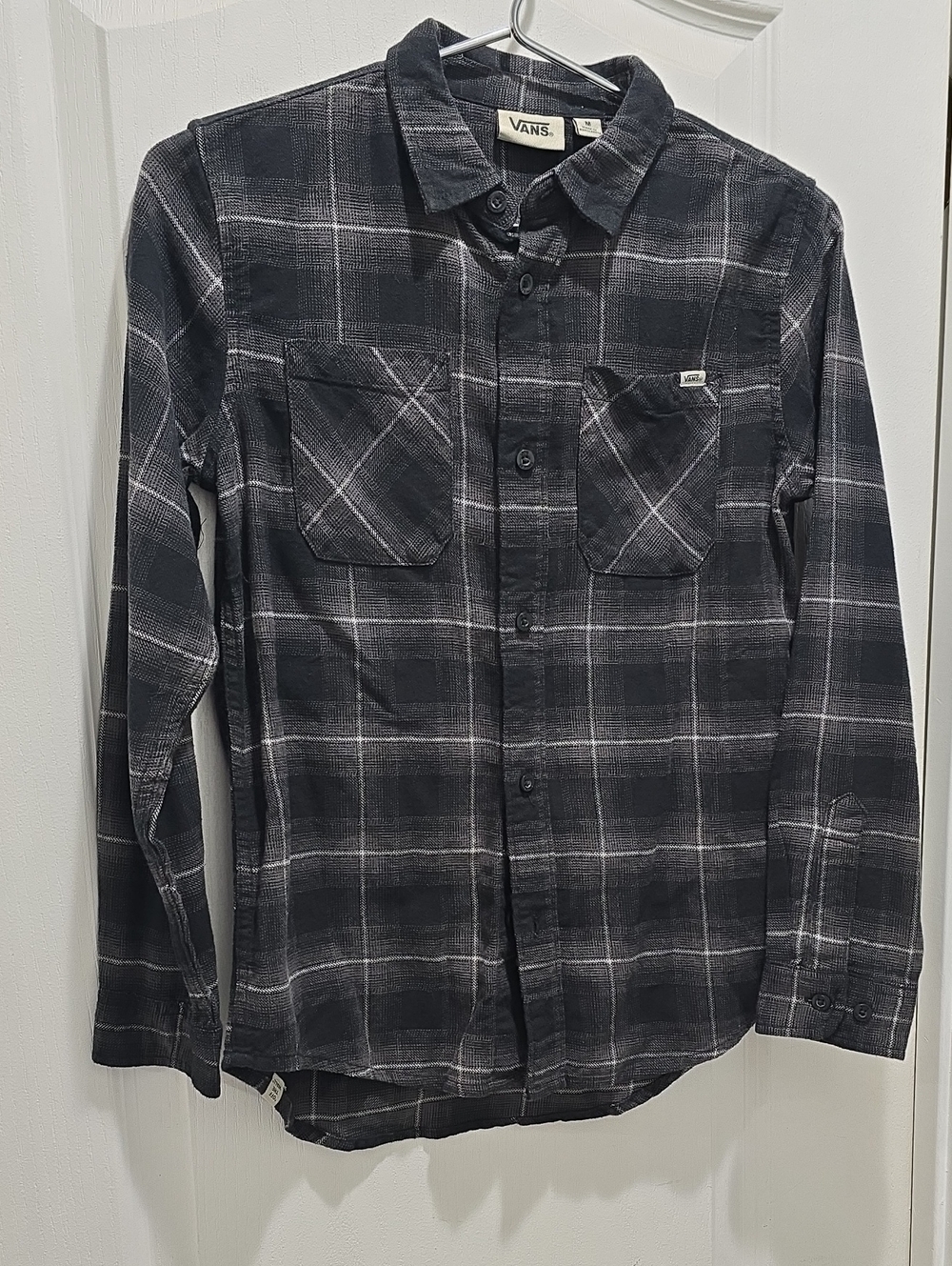 Vans Boy Black and Gray Plaid Button-Down Shirt